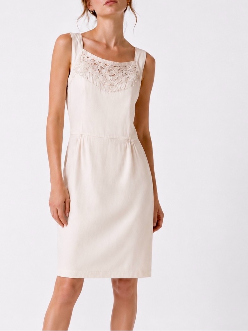 BANANA REPUBLIC Embroidered Silk Ivory Cream Lace Sleeveless Lined Midi Dress